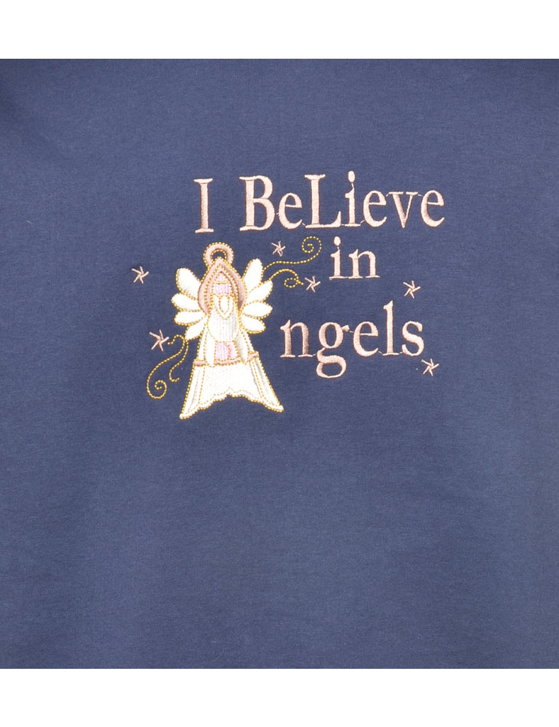 Navy I Belive In Angles Printed Sweatshirt - XL