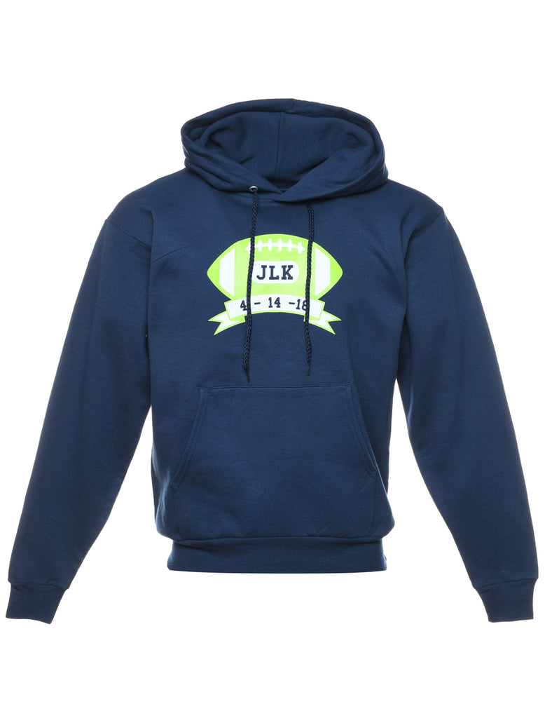Navy & Lime Green Rugby Design Printed Hoodie - S