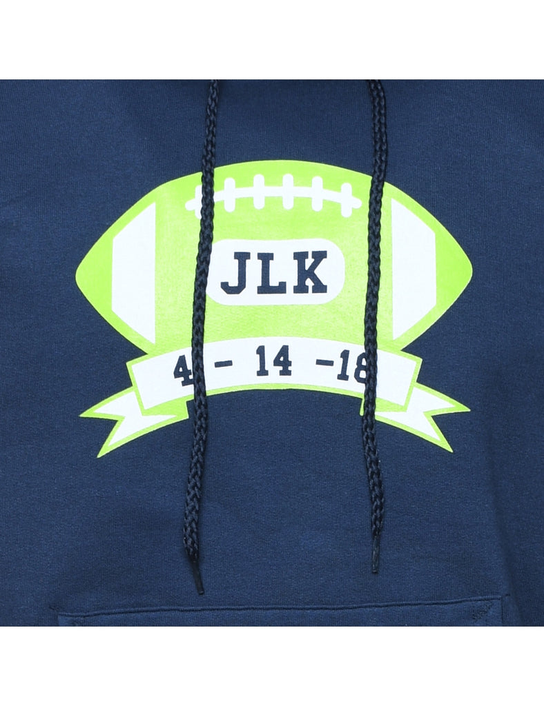 Navy & Lime Green Rugby Design Printed Hoodie - S
