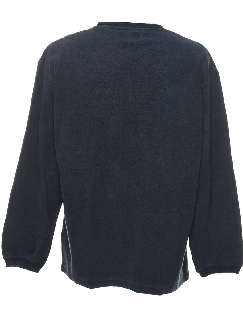 Navy & Orange Contrast V-Neck Sweatshirt - XL