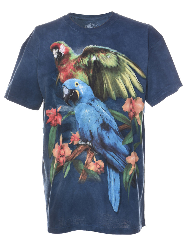 Navy Parrot Print Tie Dye The Mountain T-shirt - L