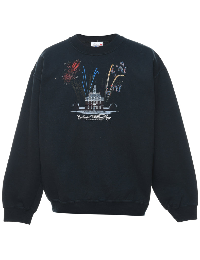 Navy Printed Round Neck Sweatshirt - M