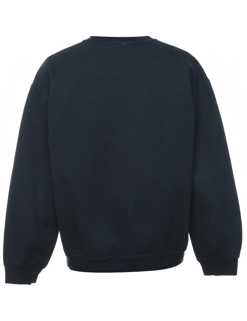 Navy Printed Round Neck Sweatshirt - M