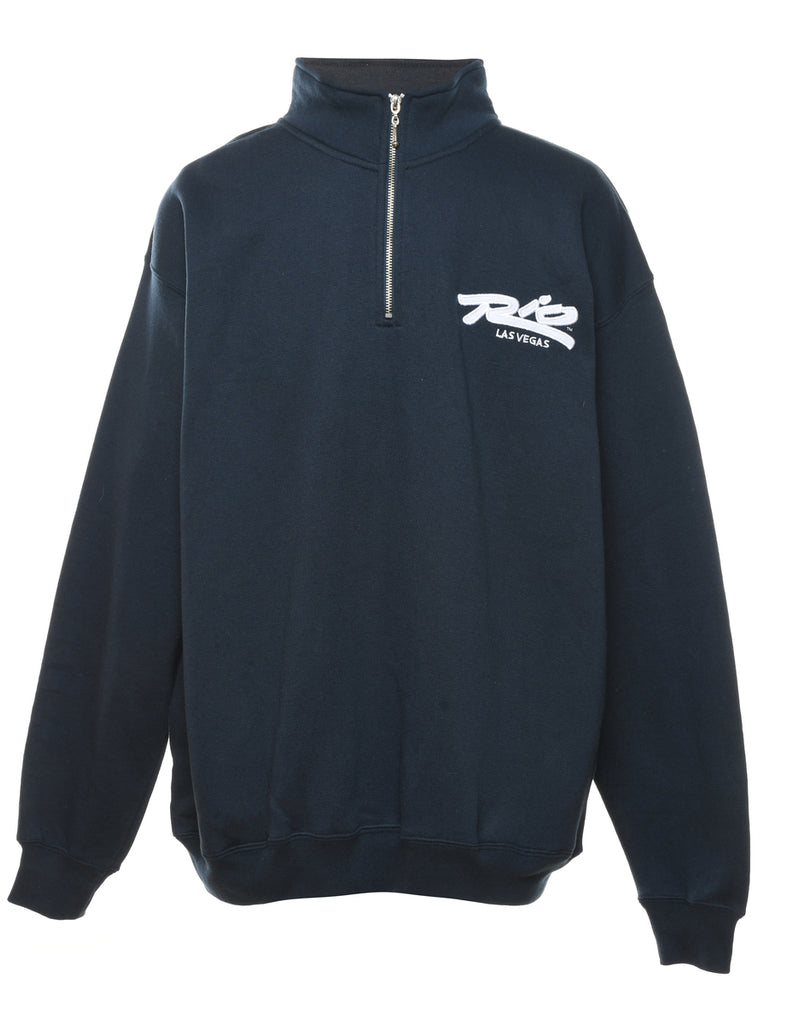 Navy Quarter-Zip Printed Sweatshirt - L