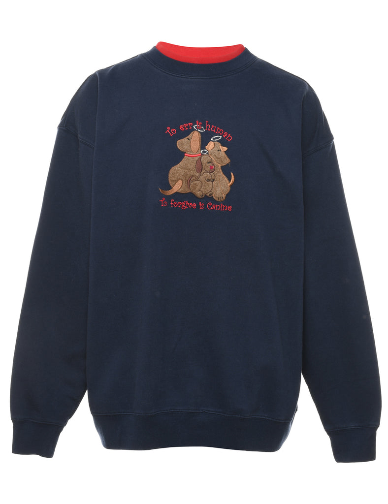 Navy & Red Animal Design Embroidered Sweatshirt - XL