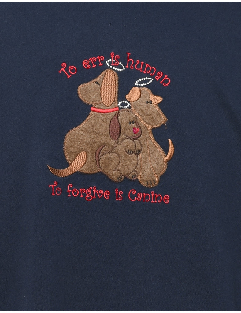 Navy & Red Animal Design Embroidered Sweatshirt - XL