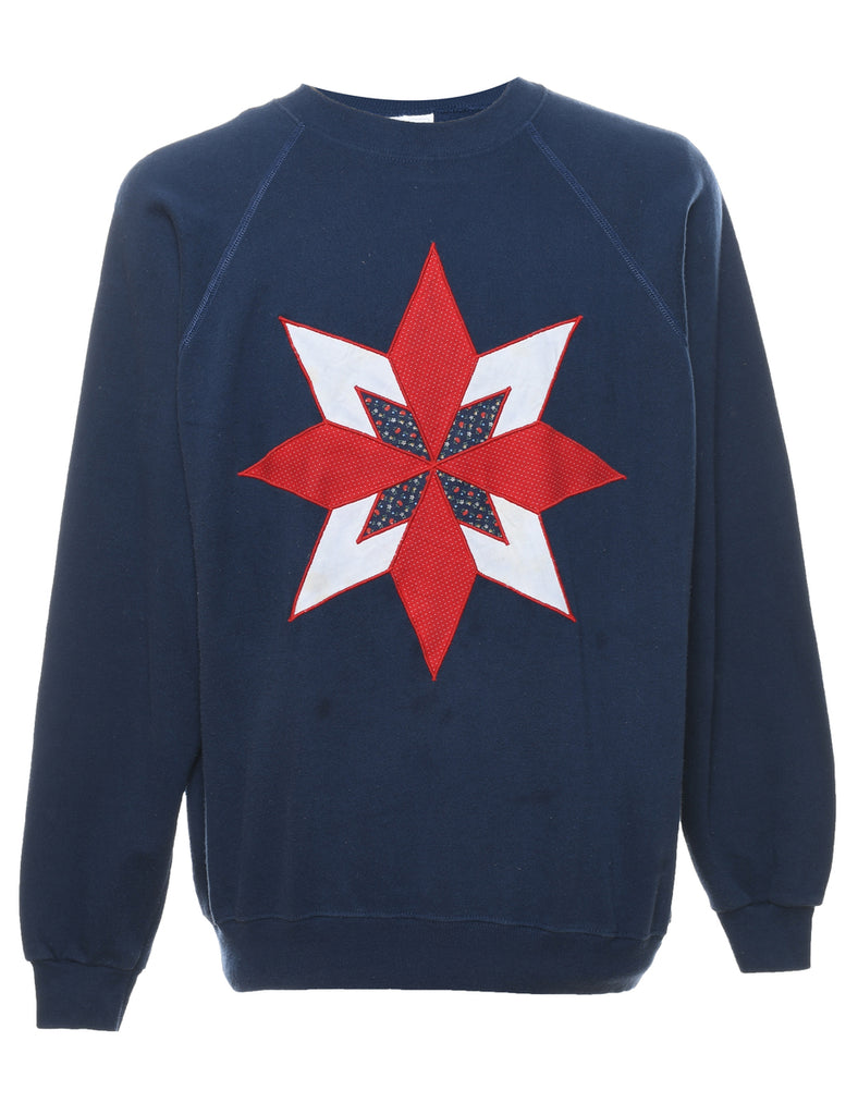 Navy, Red & White Embroidered Sweatshirt - XL