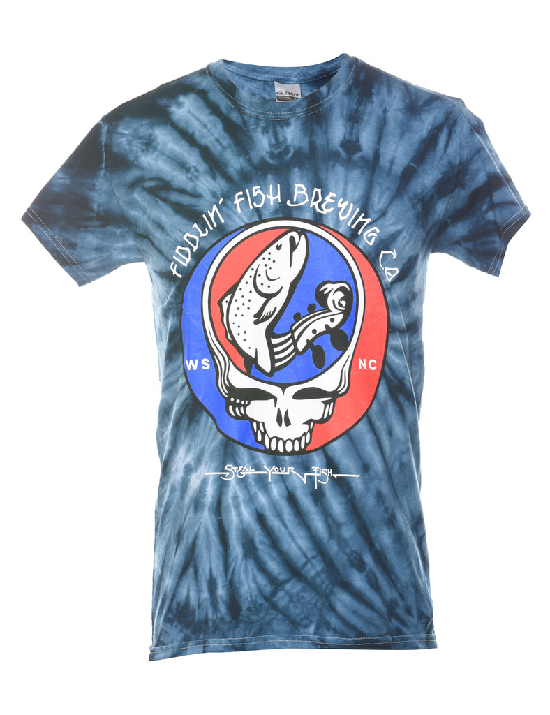Navy, Red & White Tie Dye T-shirt - S