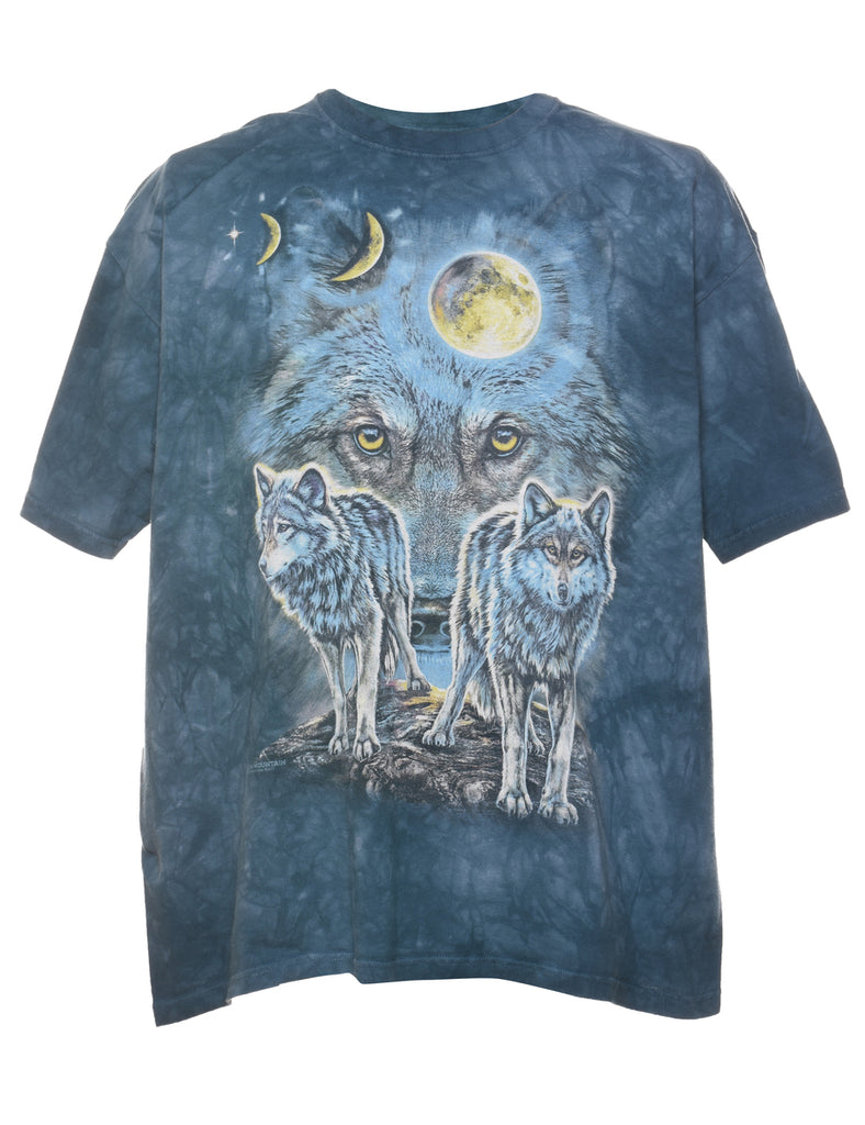 Navy Tie Dye The Mountain Wolf Design T-shirt - XL