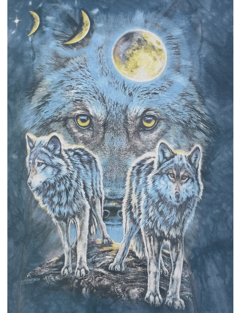 Navy Tie Dye The Mountain Wolf Design T-shirt - XL