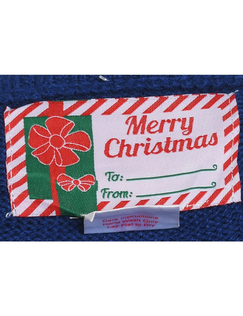 Navy Tree Design Christmas Jumper - L