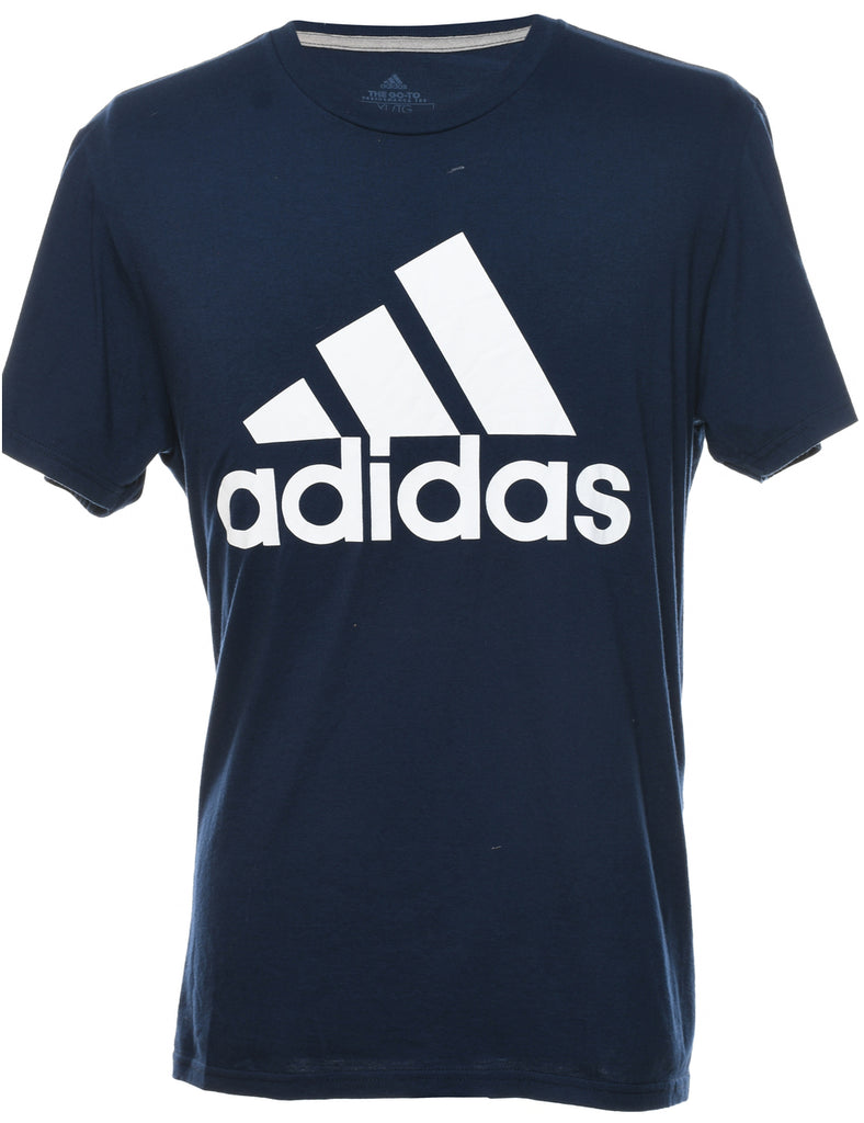 Navy & White Adidas Printed T-shirt - XL