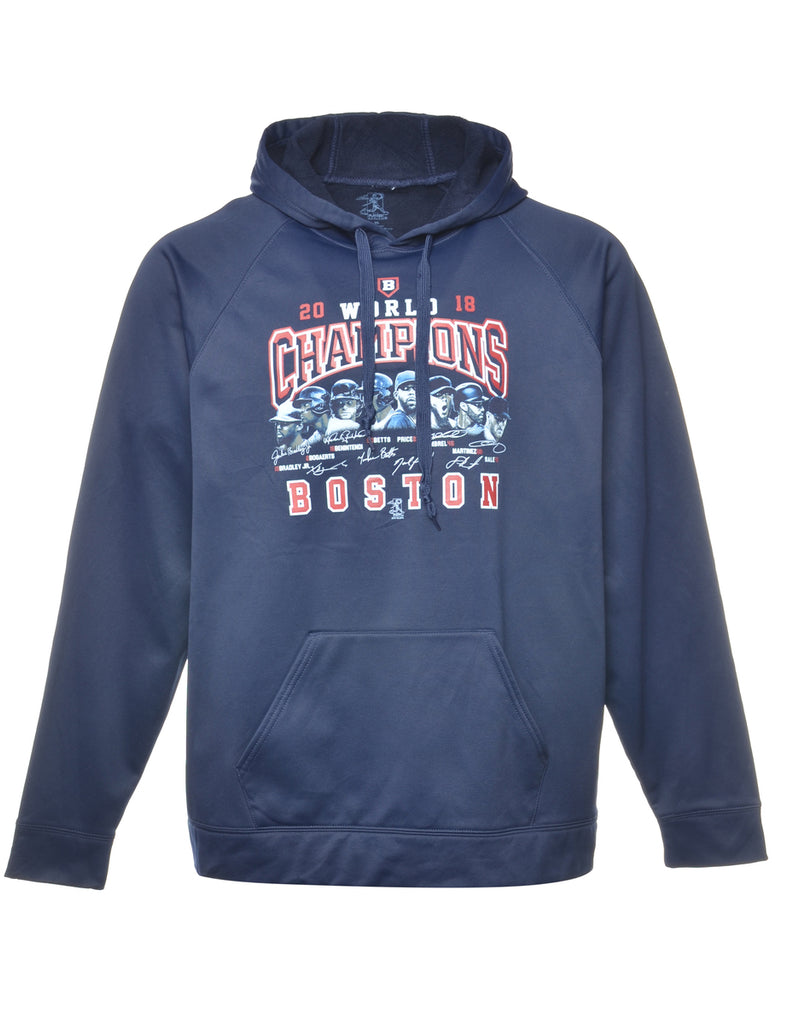 Navy World Champions Boston Printed Hoodie - XL