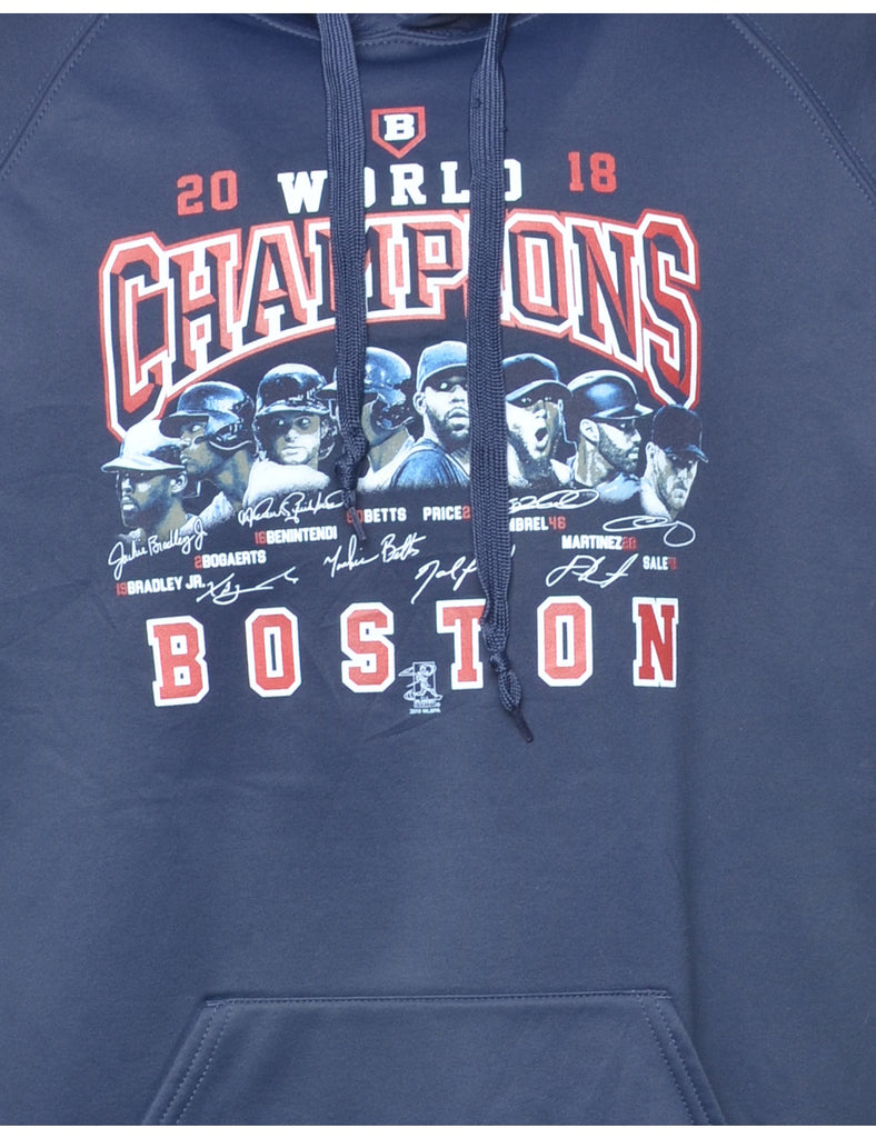 Navy World Champions Boston Printed Hoodie - XL