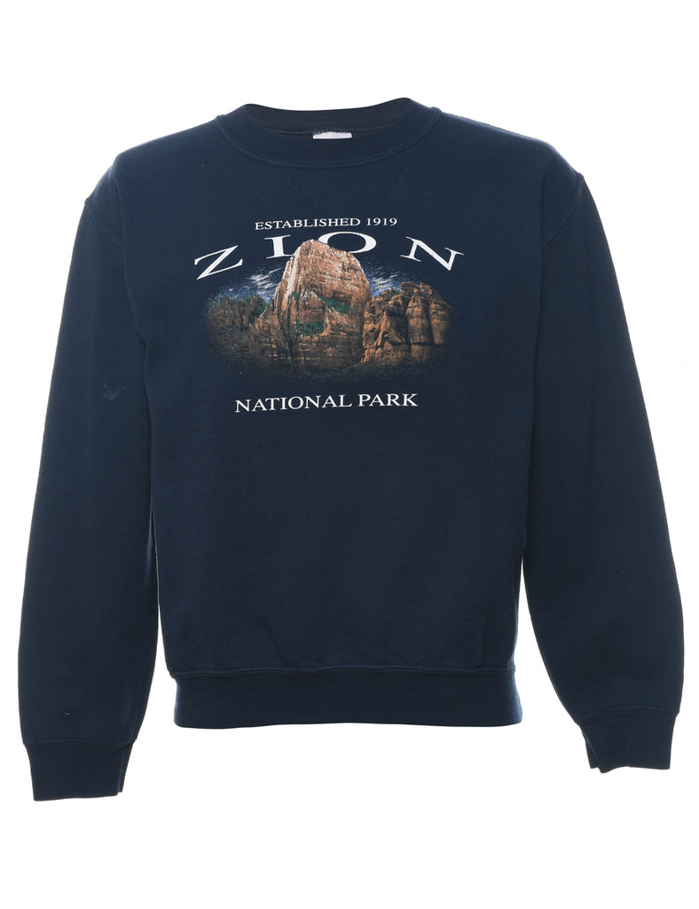 Navy Zion National Park Printed Sweatshirt - S