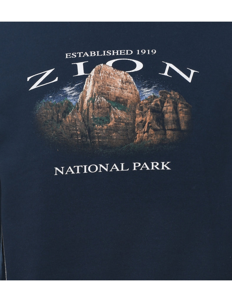 Navy Zion National Park Printed Sweatshirt - S