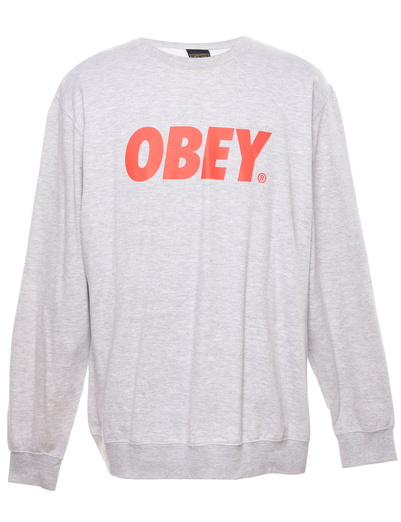 Obey Printed Grey & Red Sweatshirt - XL