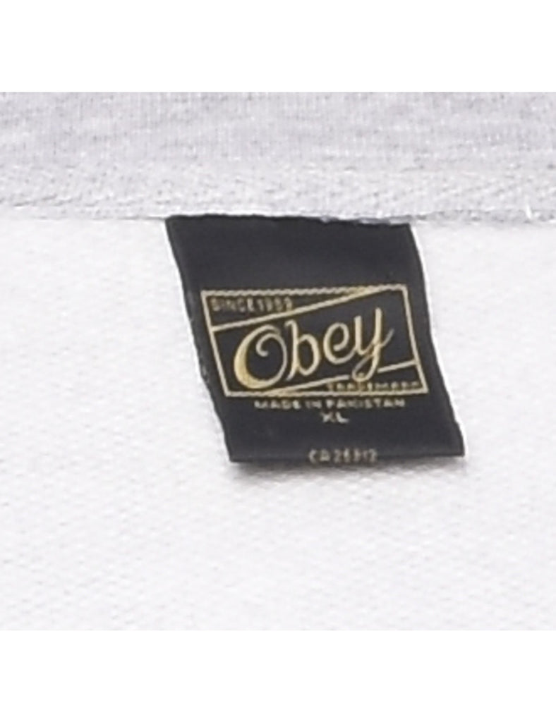 Obey Printed Grey & Red Sweatshirt - XL