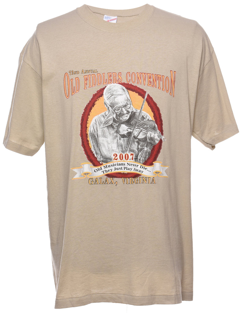 Old Fiddlers Convention Light Brown Printed T-shirt - XL