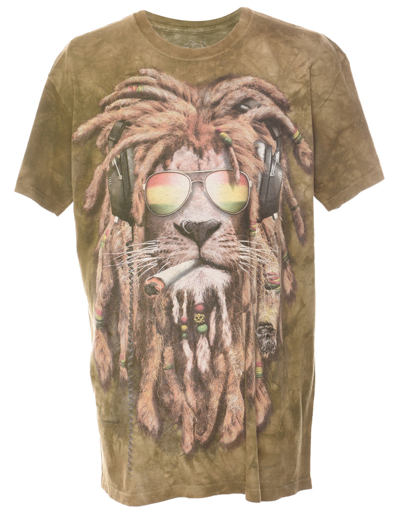 Olive Green Tie Dye The Mountain T-shirt - L