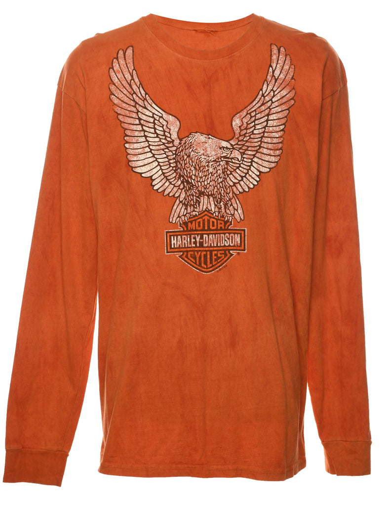 Orange Harley Davidson Printed T-shirt - XL