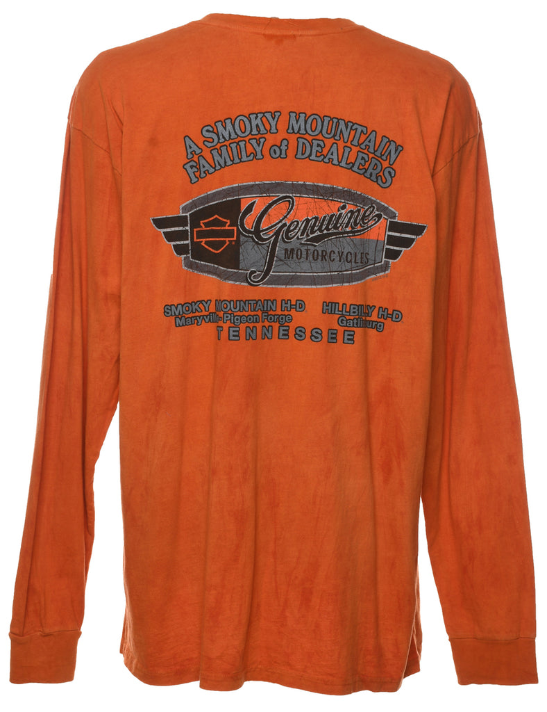Orange Harley Davidson Printed T-shirt - XL