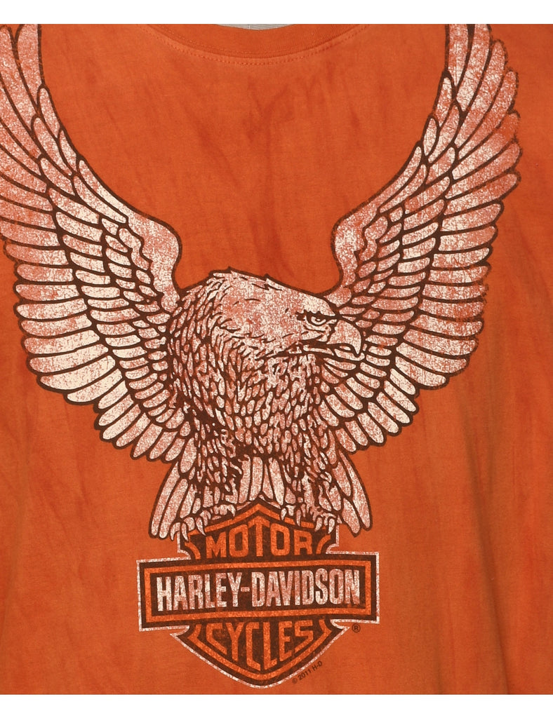 Orange Harley Davidson Printed T-shirt - XL