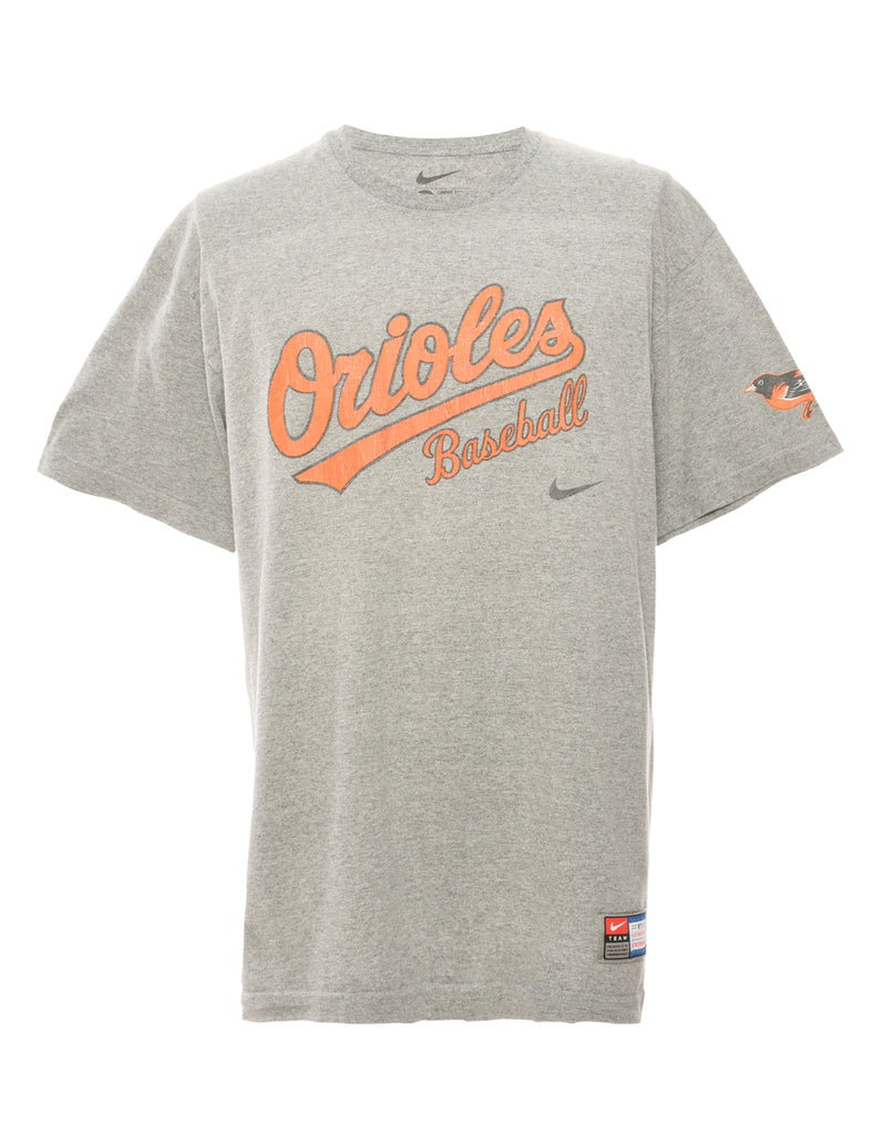 Orioles Baseball Grey & Orange Printed T-shirt - M