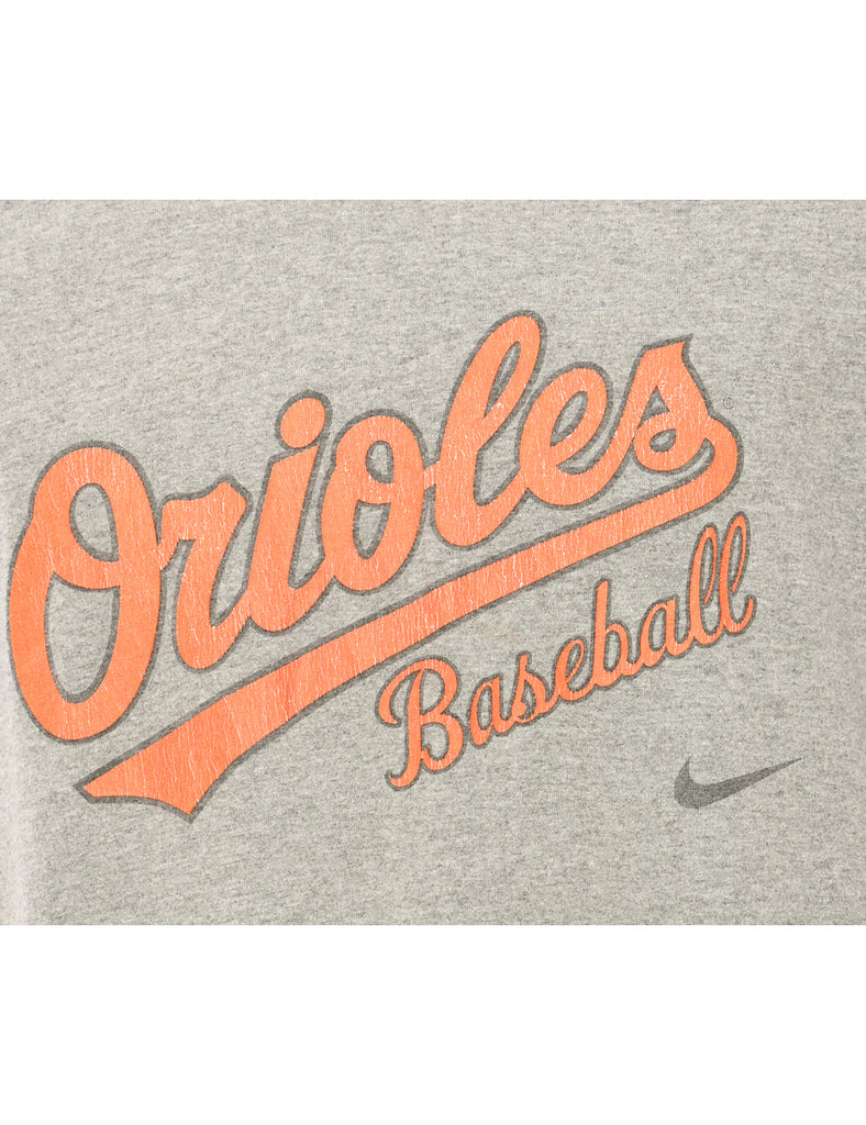 Orioles Baseball Grey & Orange Printed T-shirt - M