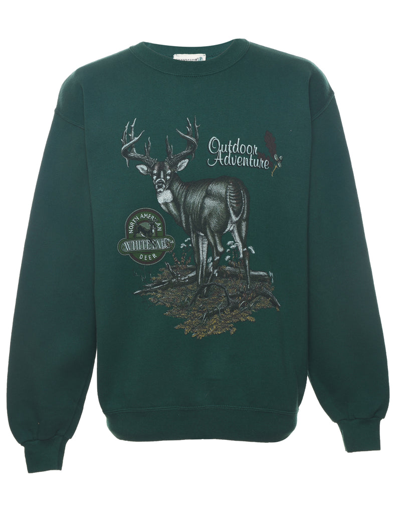 Outdoor Adventure Dark Green Printed Animal Sweatshirt - M