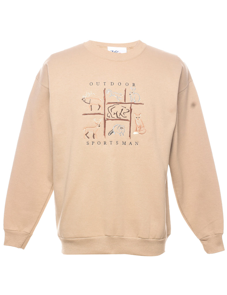 Outdoor Sportsman Embroidered Beige Sweatshirt - M