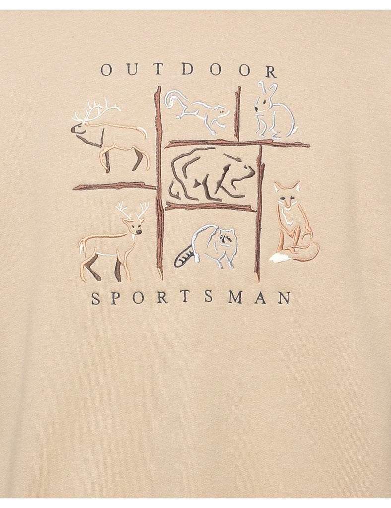 Outdoor Sportsman Embroidered Beige Sweatshirt - M