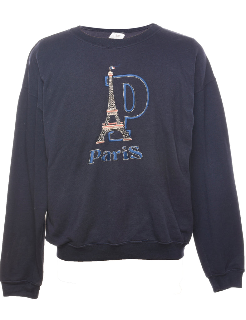 Paris Embroidered Navy Sweatshirt - XL