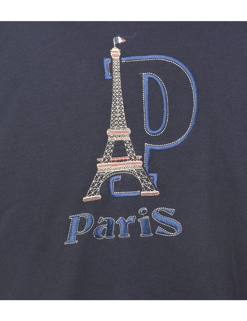 Paris Embroidered Navy Sweatshirt - XL