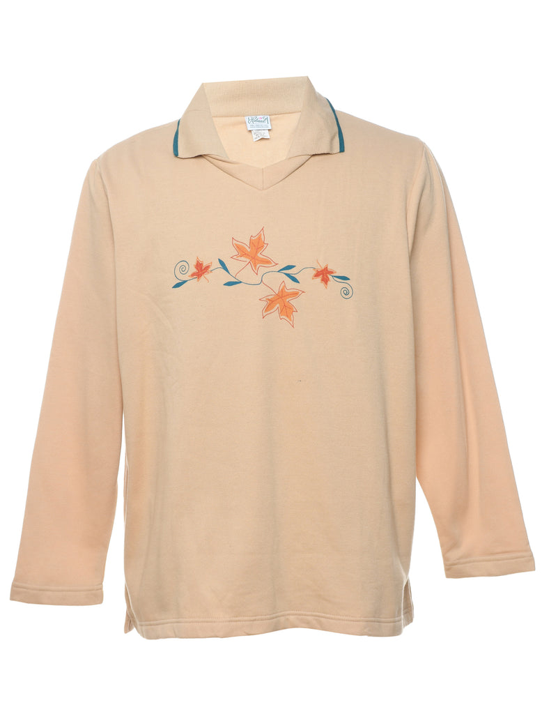 Peach 1990s Embroidered Sweatshirt - L