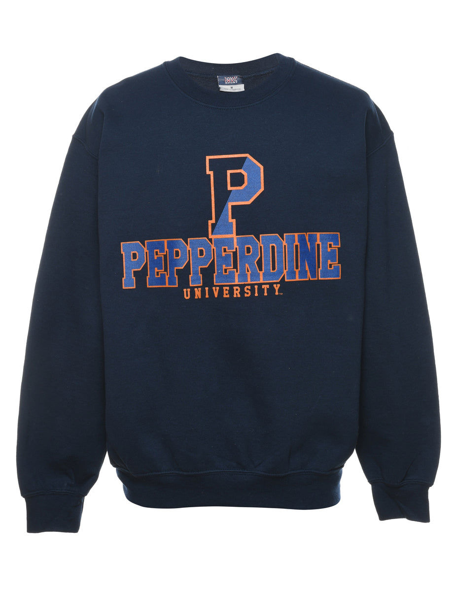 Unisex Pepperdine University Navy Orange Design Sweatshirt Blue