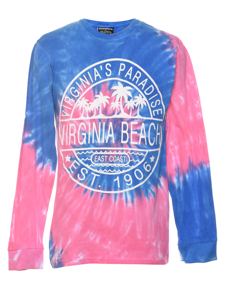Pink & Blue Long Sleeve Tie Dye T-shirt - S