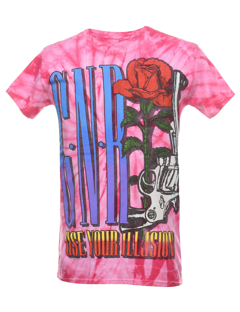 Pink Tie Dye Floral Printed T-shirt - S