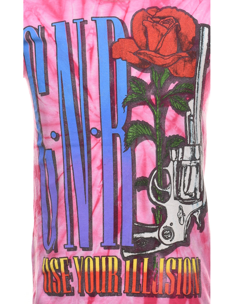 Pink Tie Dye Floral Printed T-shirt - S