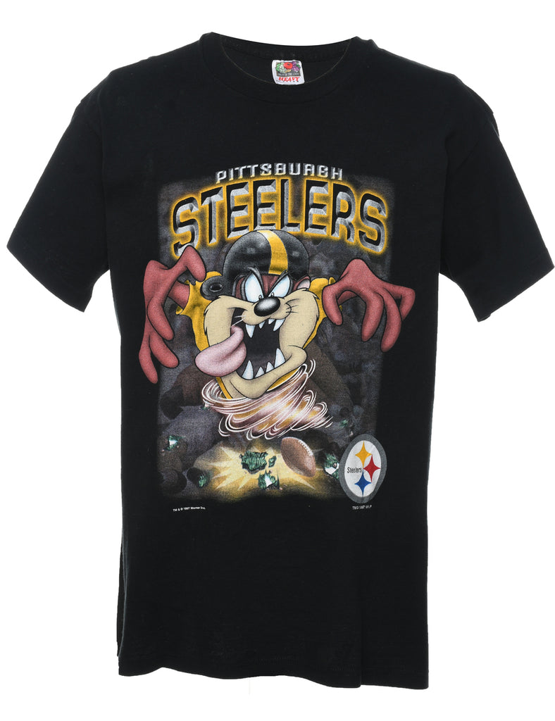 Pittsburgh Steelers Black 1990s Printed T-shirt - XL