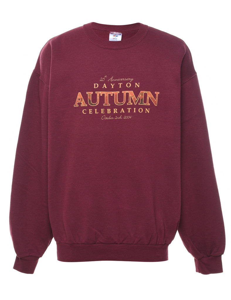 Plum Autumn Celebration Embroidered Sweatshirt - M