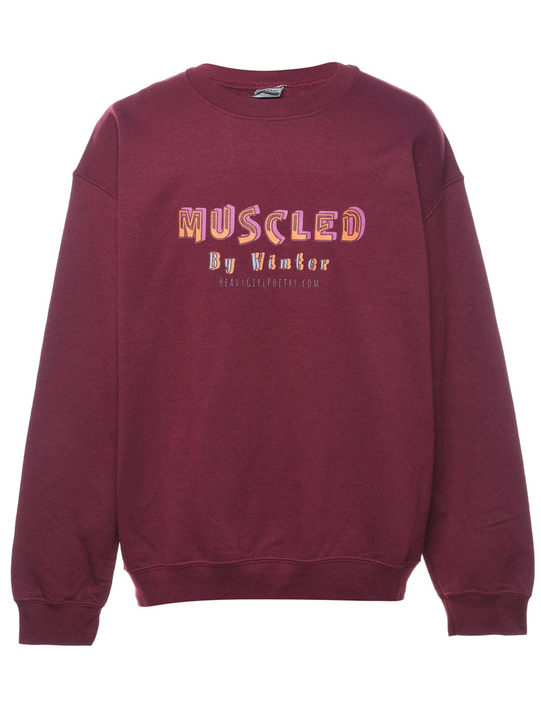 Plum Muscled By Winter Printed Sweatshirt - M