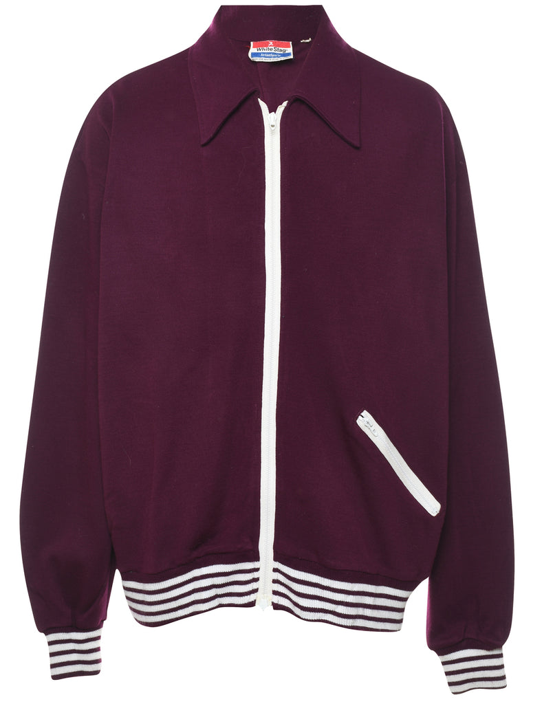 Plum & White Contrasting Zip-Front Track Top - L