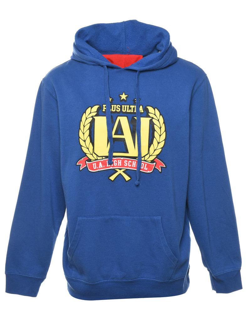 Plus Ultra Blue & Yellow High School Printed Hoodie - M