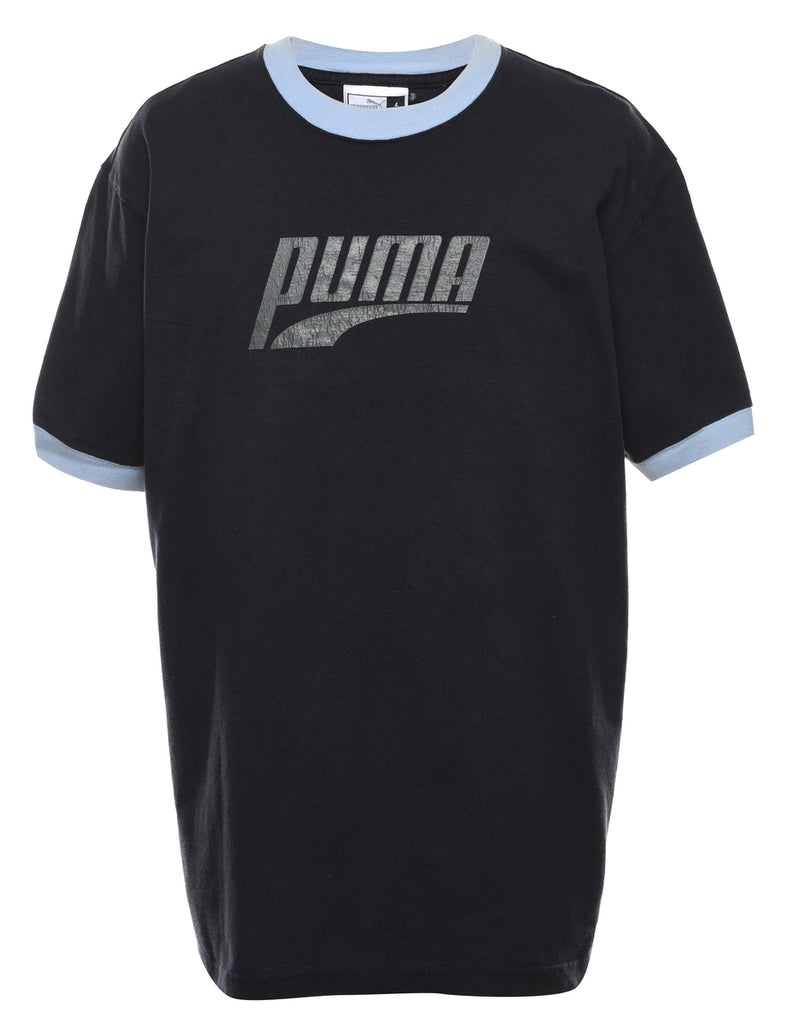 Puma Printed Black & Light Blue Ringer T-shirt - L