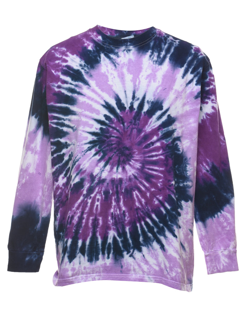Purple & Navy Long Sleeve Tie Dye T-Shirt - M