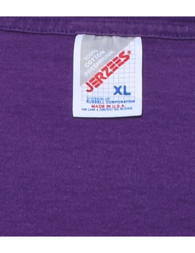 Purple Printed 1990s Floral T-shirt - XL