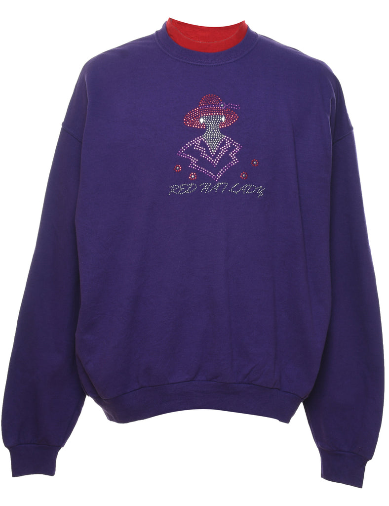 Purple & Red Hat Lady Design Sweatshirt - XL