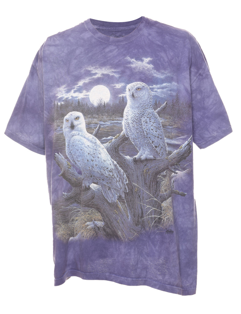Purple The Mountain Tie Dye Snowy Owl Animal T-shirt - XL