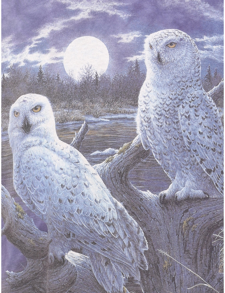 Purple The Mountain Tie Dye Snowy Owl Animal T-shirt - XL